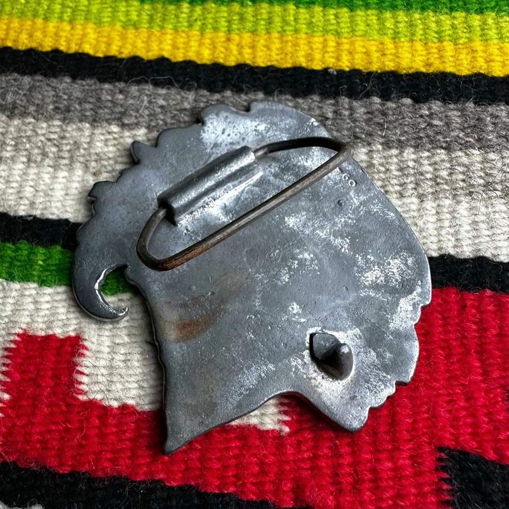 Vintage Pewter‎ Chief Pontiac Indiana Metal Craft Brass Belt Buckle 1970s C-60